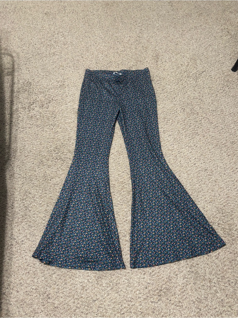 Navy Floral Flare Jeans - Wide Leg Bell Bottom
